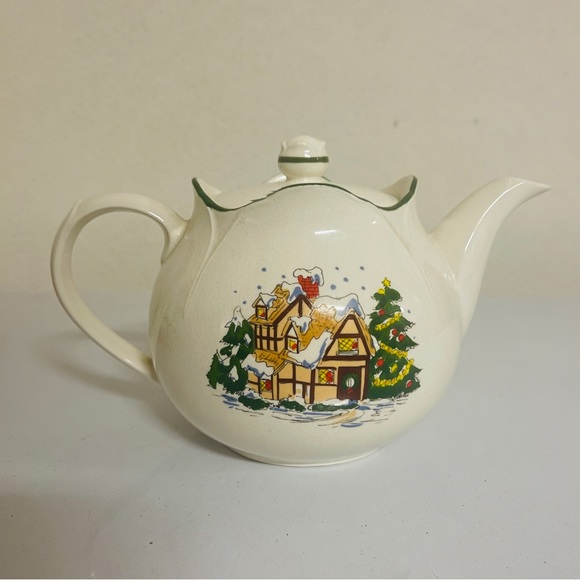 Dining Vintage 197s Japan Christmas Teapot White With
